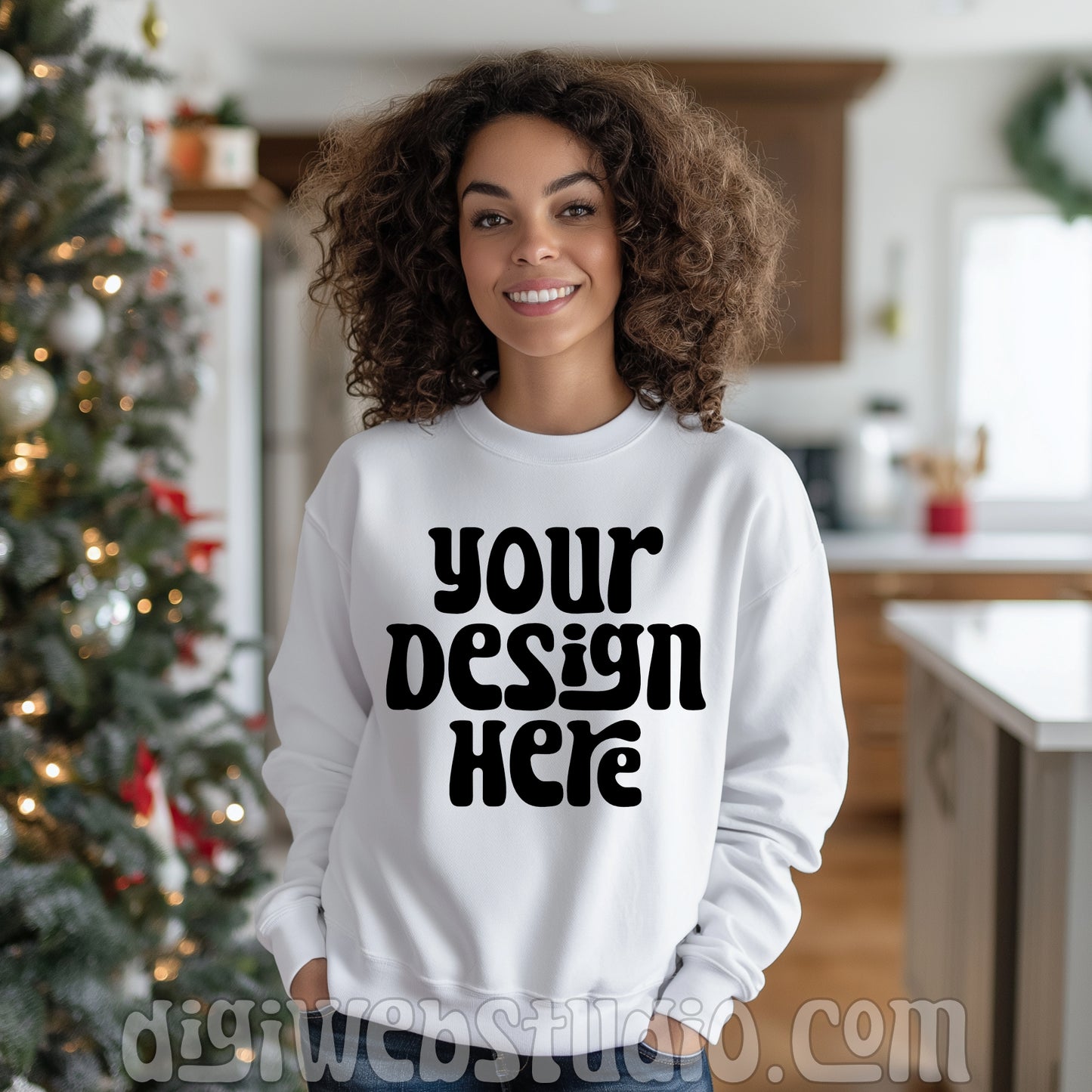 Christmas Gildan White Sweatshirt Mockup 7