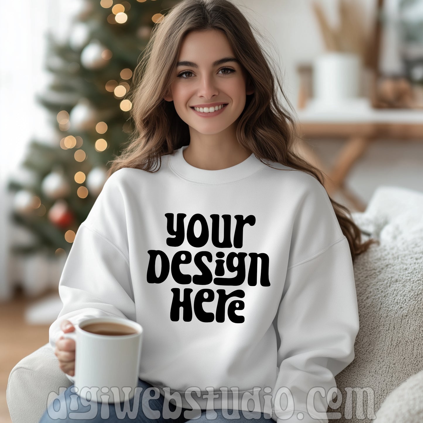 Christmas Gildan White Sweatshirt Mockup 8