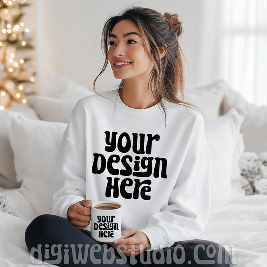 Christmas Gildan White Sweatshirt Mockup 9