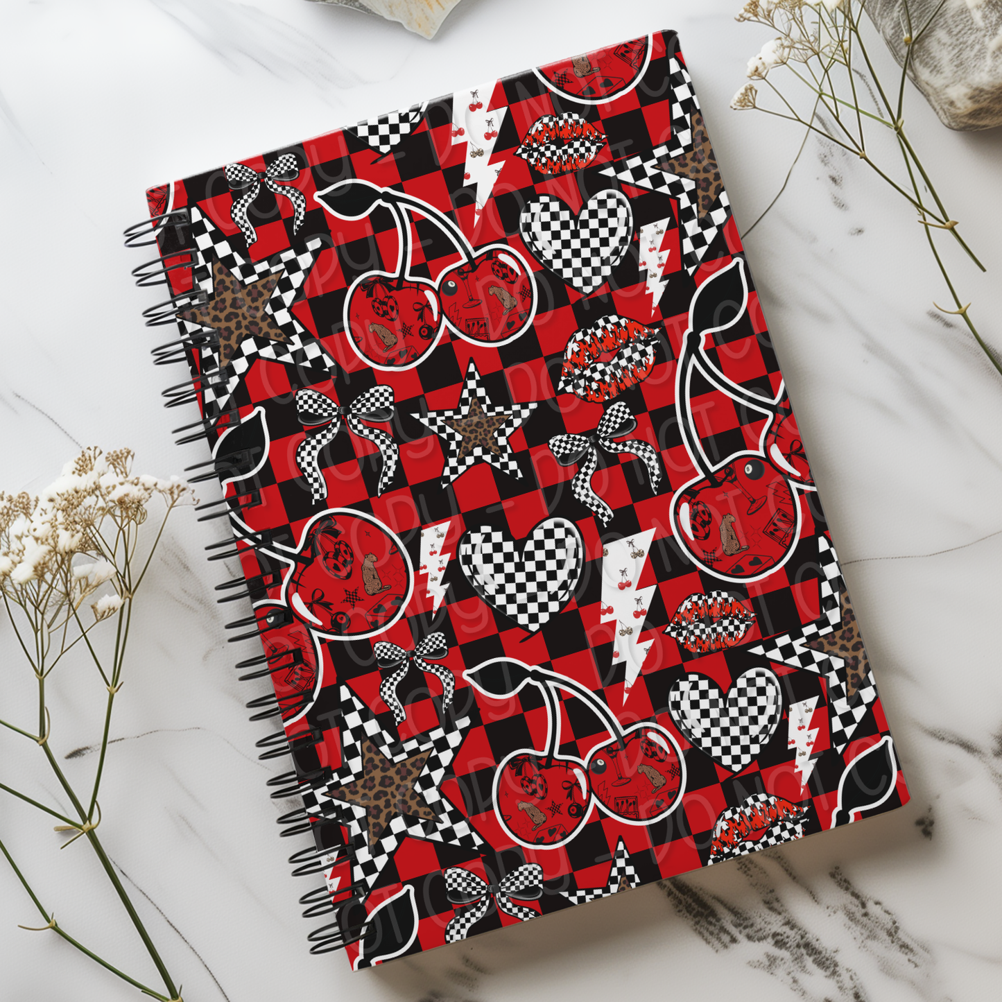 Checkers and Cherries 1 - Seamless Pattern