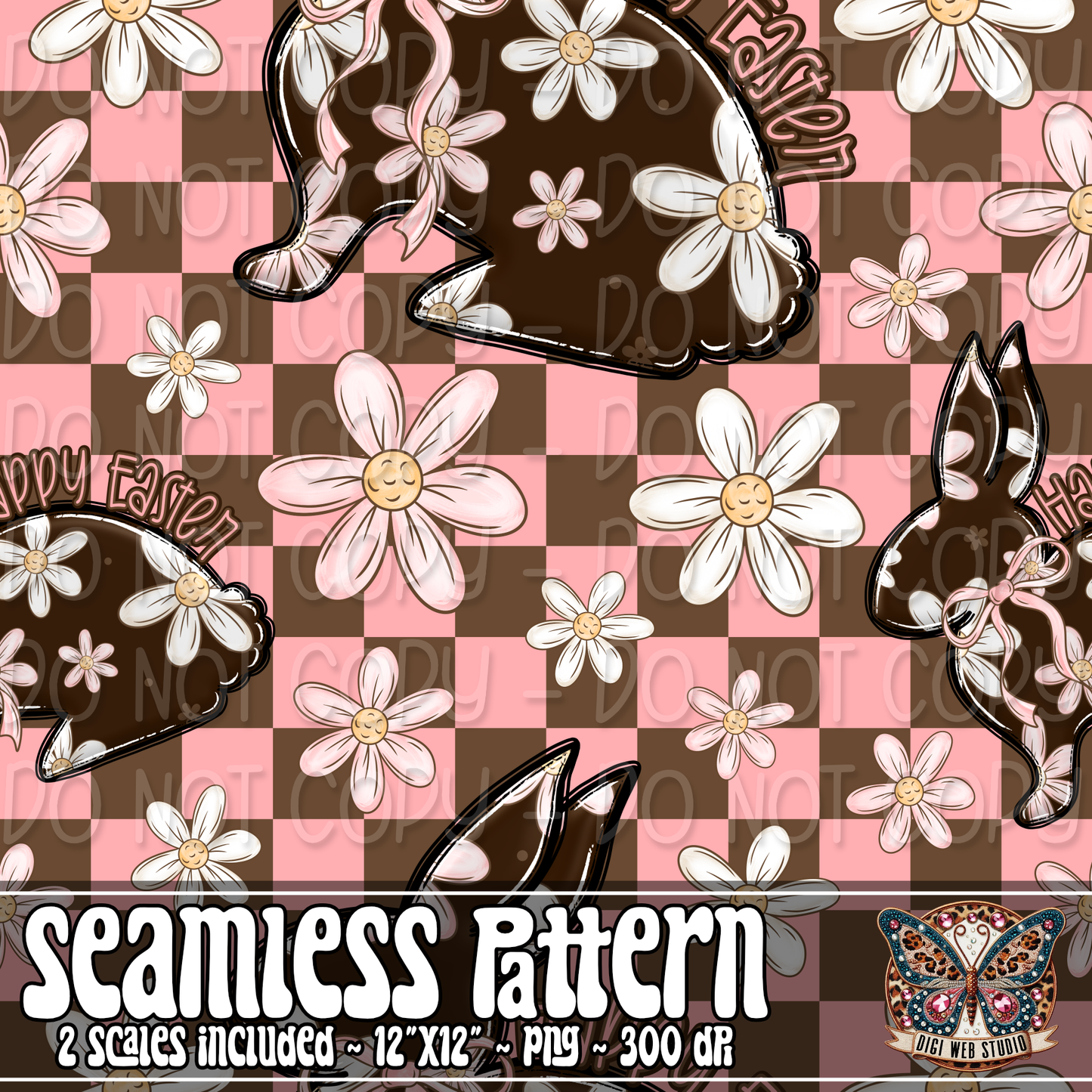 Floral Happy Easter Bunny 1 - Seamless Pattern
