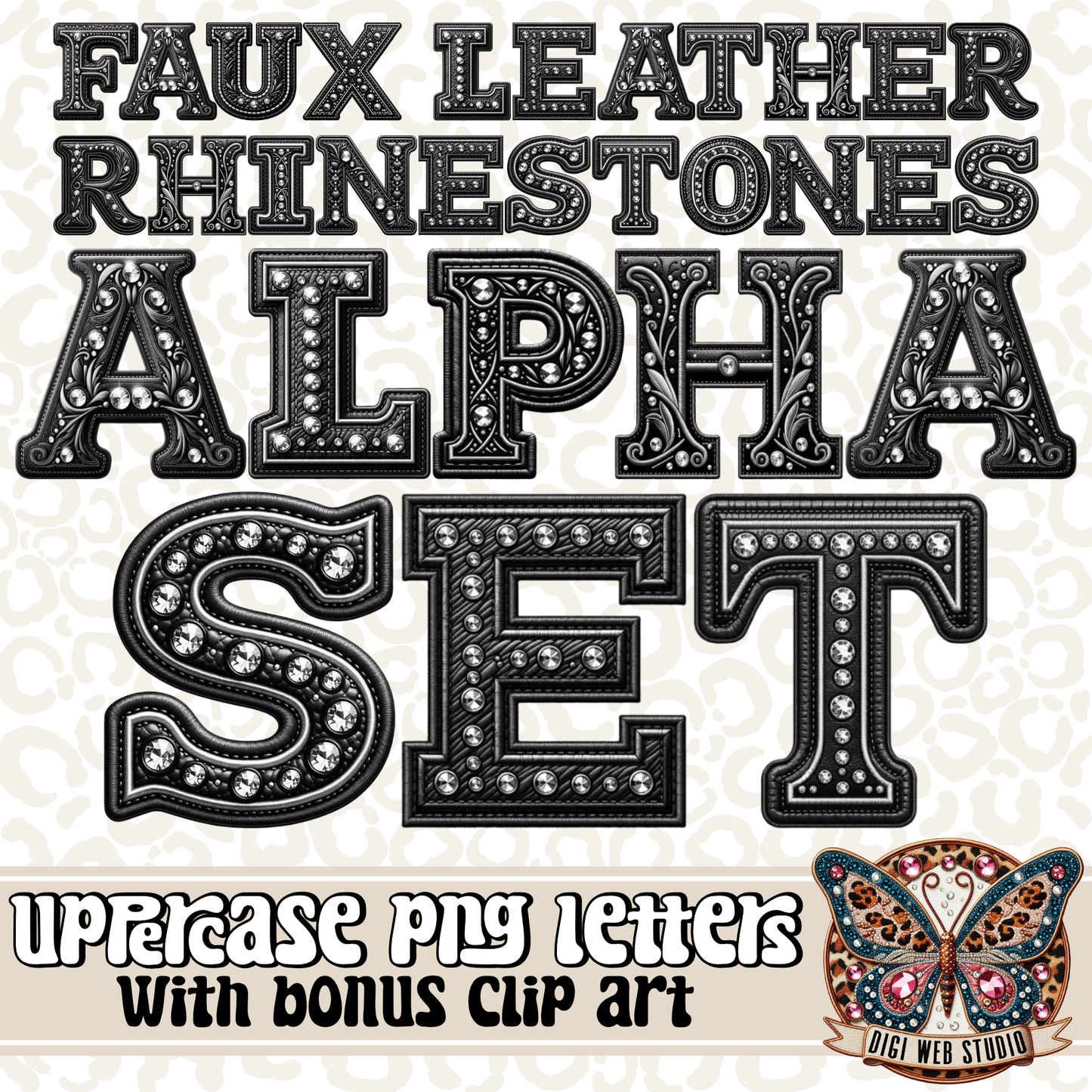 Design Elements - Faux Leather Rhinestones UC Alpha Set with Bonus Clip Art 1