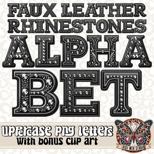 Design Elements - Faux Leather Rhinestones UC Alphabet with Bonus Clip Art 1