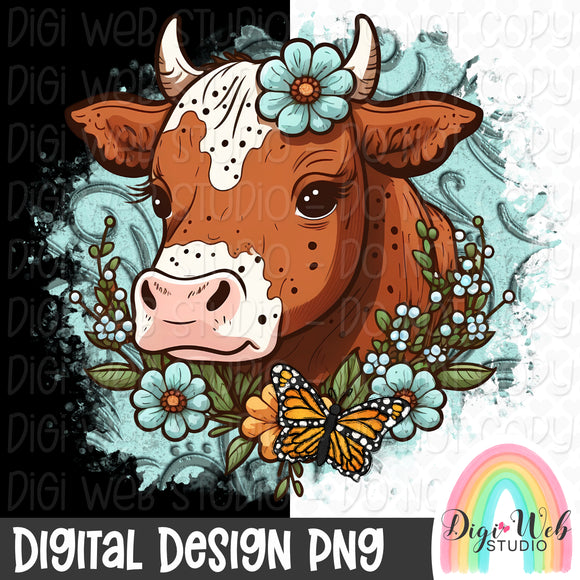 Semi Exclusive PNG - Brown Cow With Flowers 1